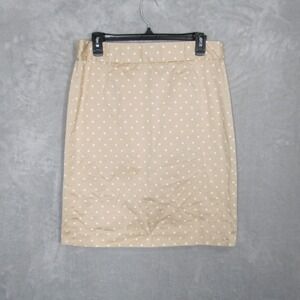 J. Crew Women's Polka Dot Pencil Skirt Beige Cotton Size 10 Classic Chic